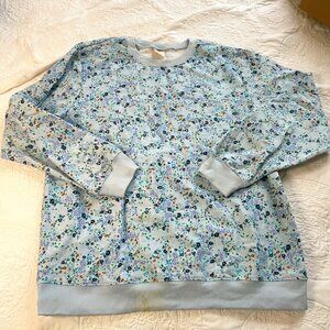 Blair women's blue floral crew neck long sleeve pullover sweatshirt sweater sz L
